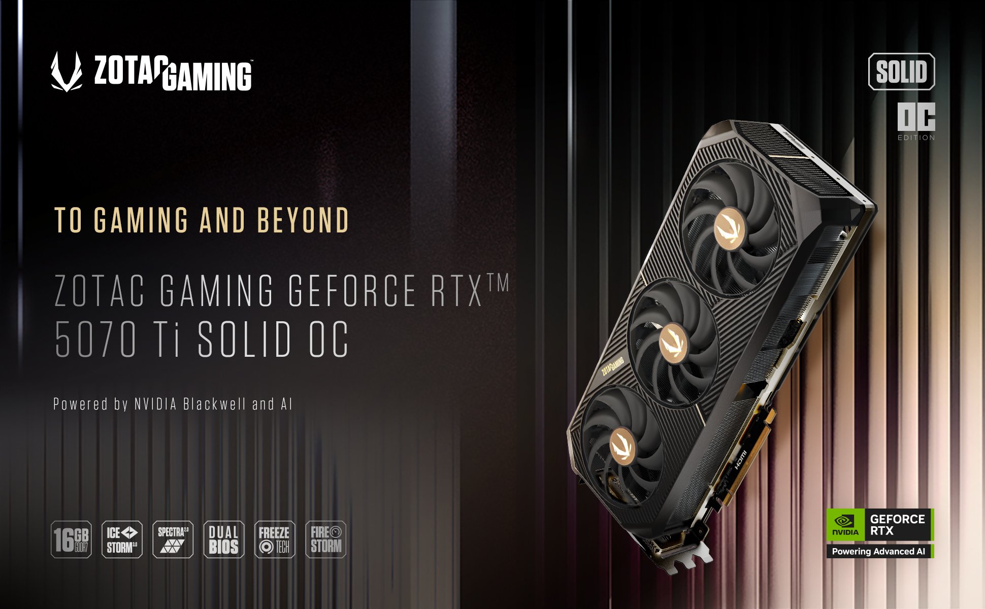 ZOTAC GAMING GeForce RTX 5070 Ti SOLID OC Graphic Card with NVIDIA Blackwell Architecture and DLSS 4