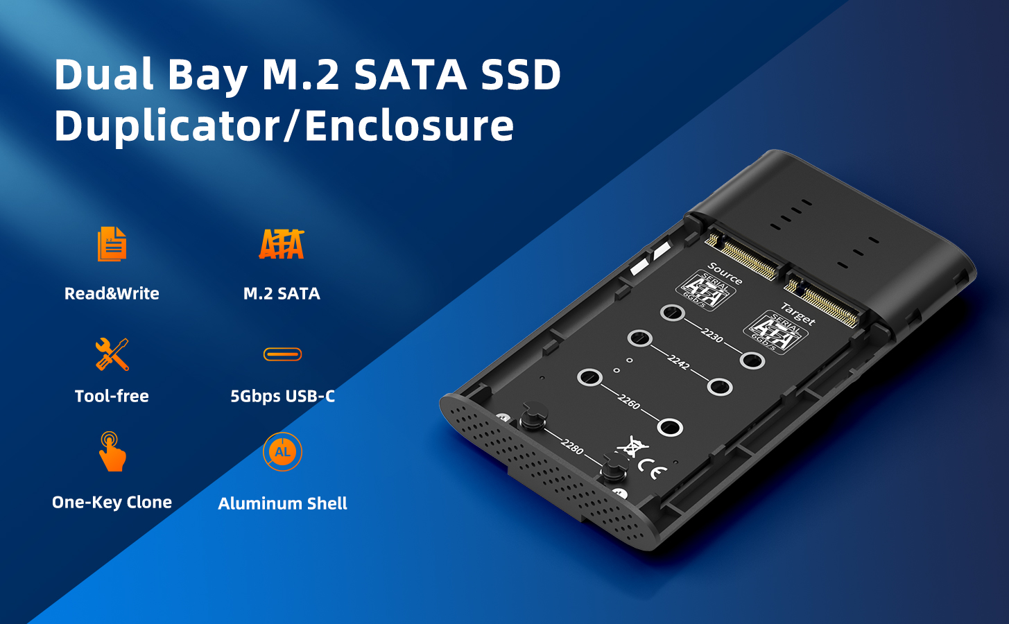 2 bay M.2 SATA enclosure Duplicator