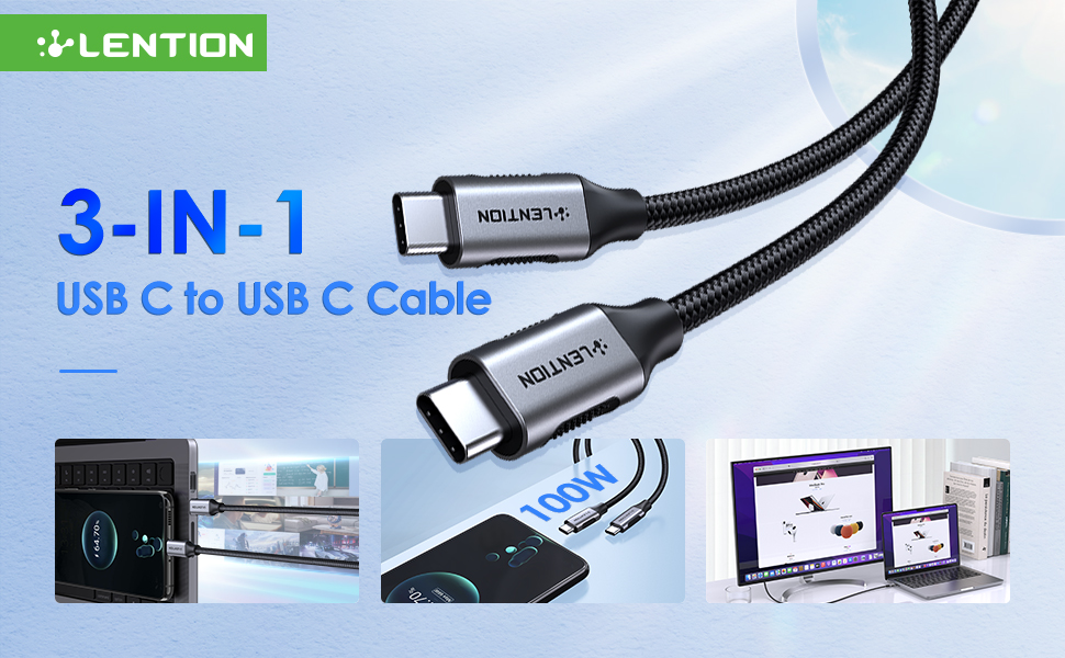 Кабель USB C LENENTION 6.6ft - Быстрая зарядка 100W и передача данных 10Gbps 1 1
