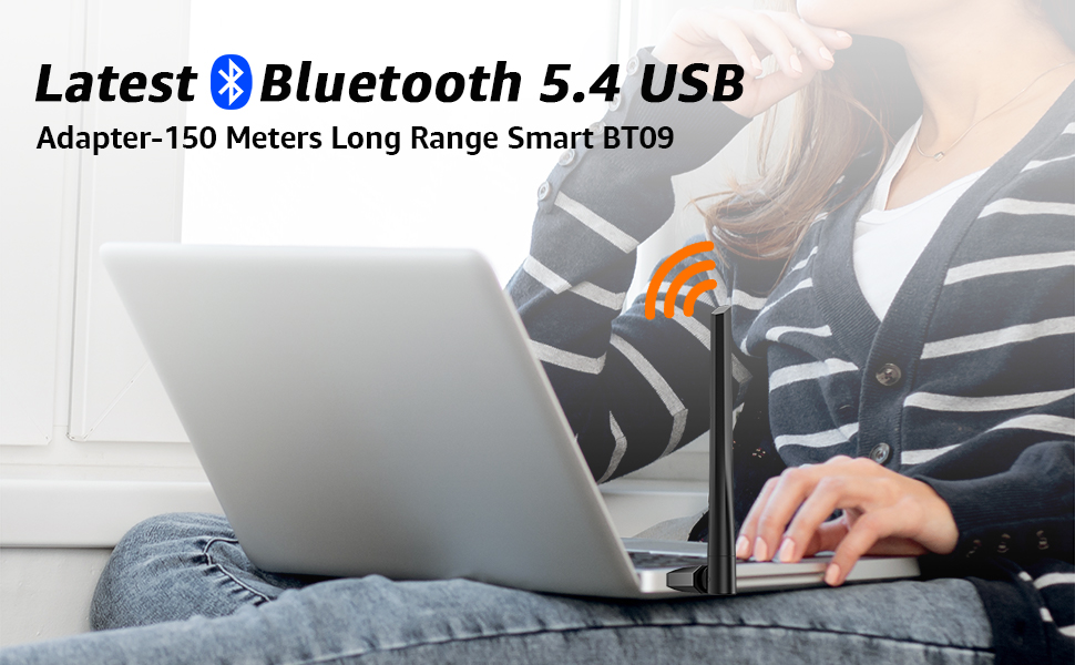 USB Bluetooth 5.4 Adapter for PC, Plug and Play, Long Range 500FT Wireless Dongle Enhanced Antenna f