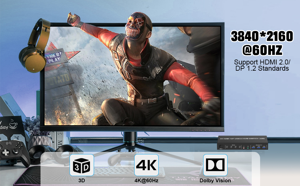 USB 3.0 Dual Monitor KVM Support 4K@60HZ