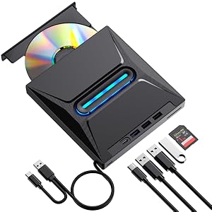 External CD/DVD Drive for Laptop & PC, DVD/CD Burner, Plug & Play, USB 3.0 & Type-C High Speed CD/DV