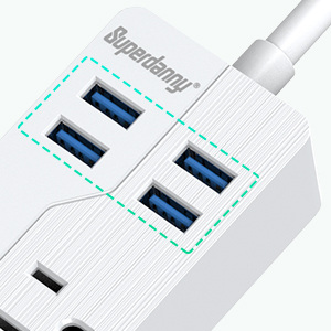 SUPERDANNY USB Surge Protector Power Strip with Individual Switches, Mountable 6.5ft Extension Cord Multiple Protection 6 Outlet 4 USB Port for iPhone iPad PC Home Office Travel Light White 3 1