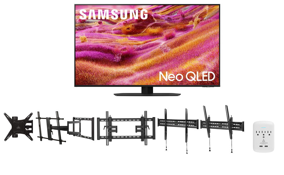 Samsung QN90FA Series TV with Walts Mount and Amber Protection 3-Outlet Surge Protector