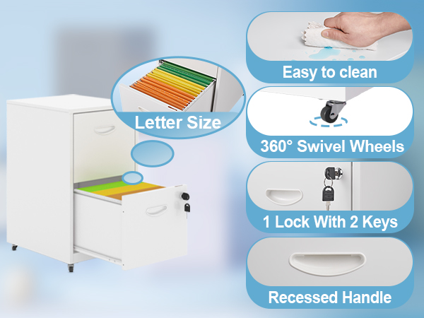 Metal Locking File Cabinet with Two Drawers for Office