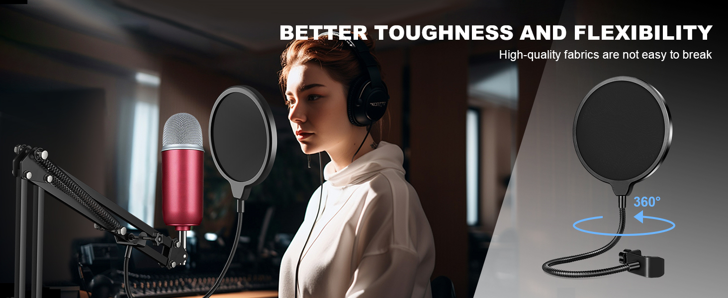 Double Layered Screen Pop Filters: The first screen blocks air blasts as any pop filter normally wou