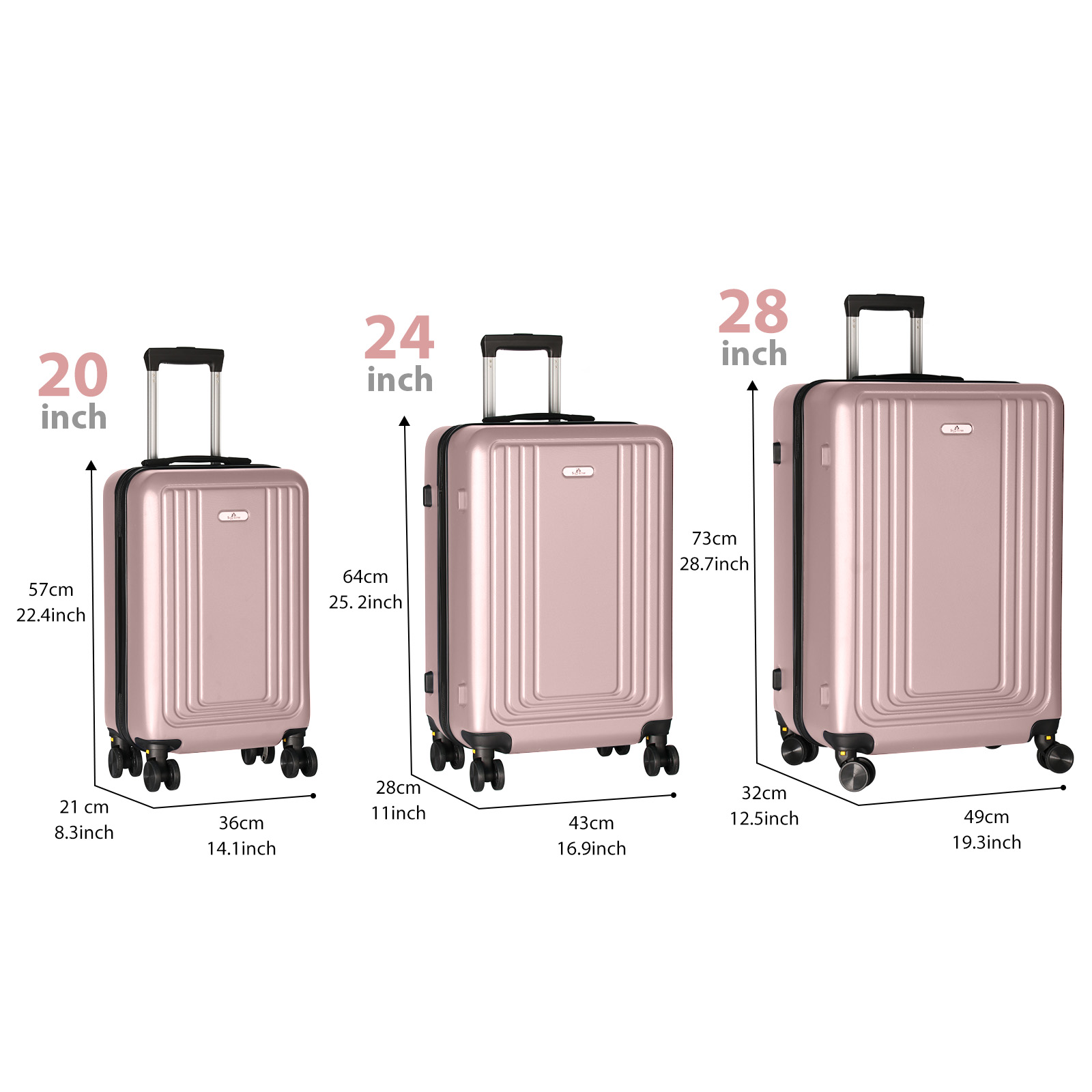 Luggage Set 3-Piece (20in 24in 28in), Pink