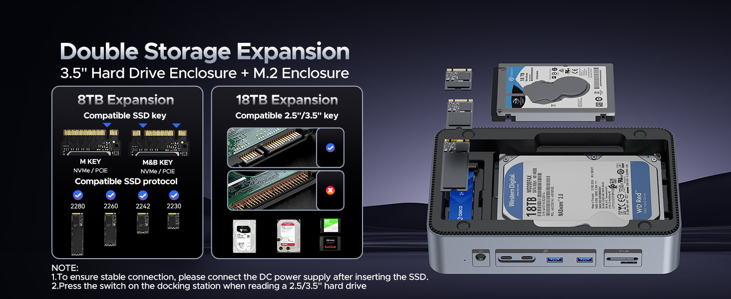 ORICO New Docking Station Deck with Dual M.2 NVME SSD Case2.5/ 3.5 Hard Drive Enclosure Steam Dock 1