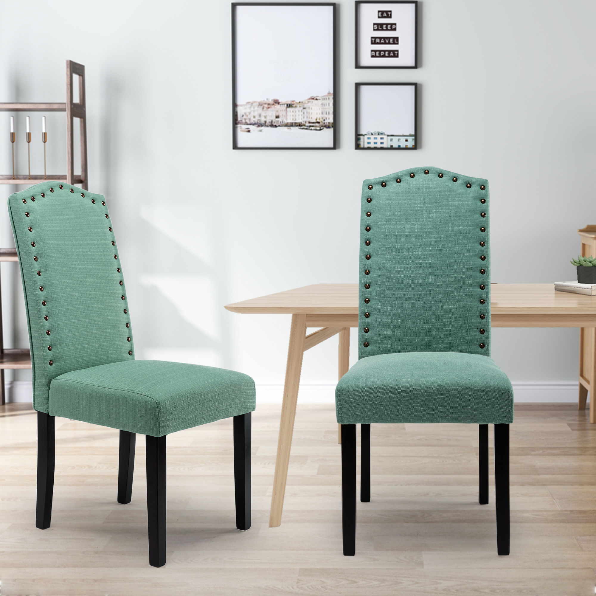 green chairs