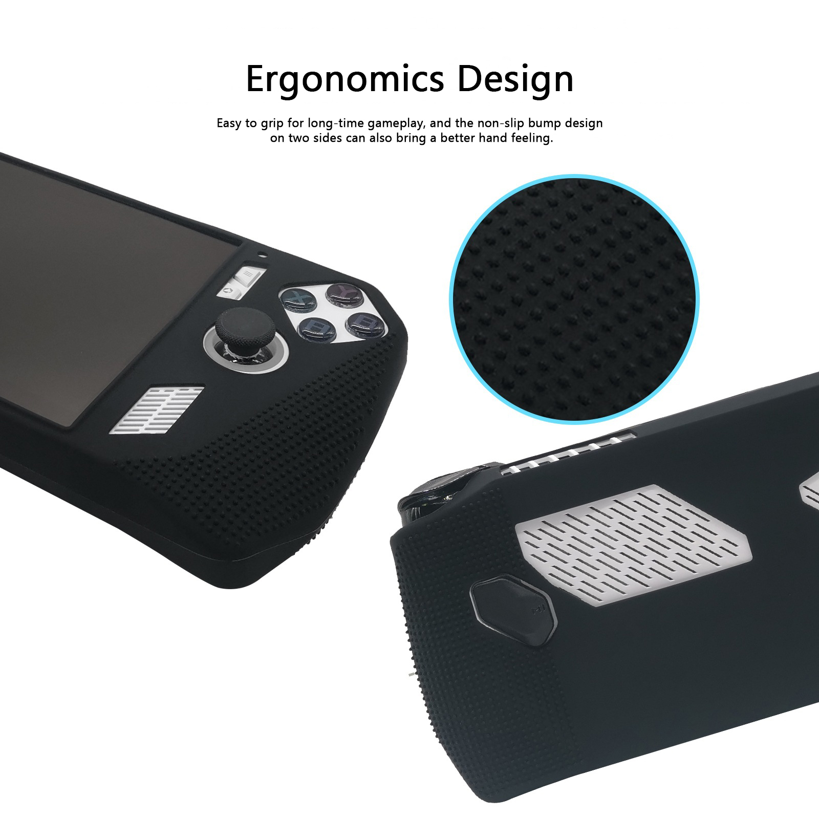 the rog ally silicon case is with ergonomics design.
