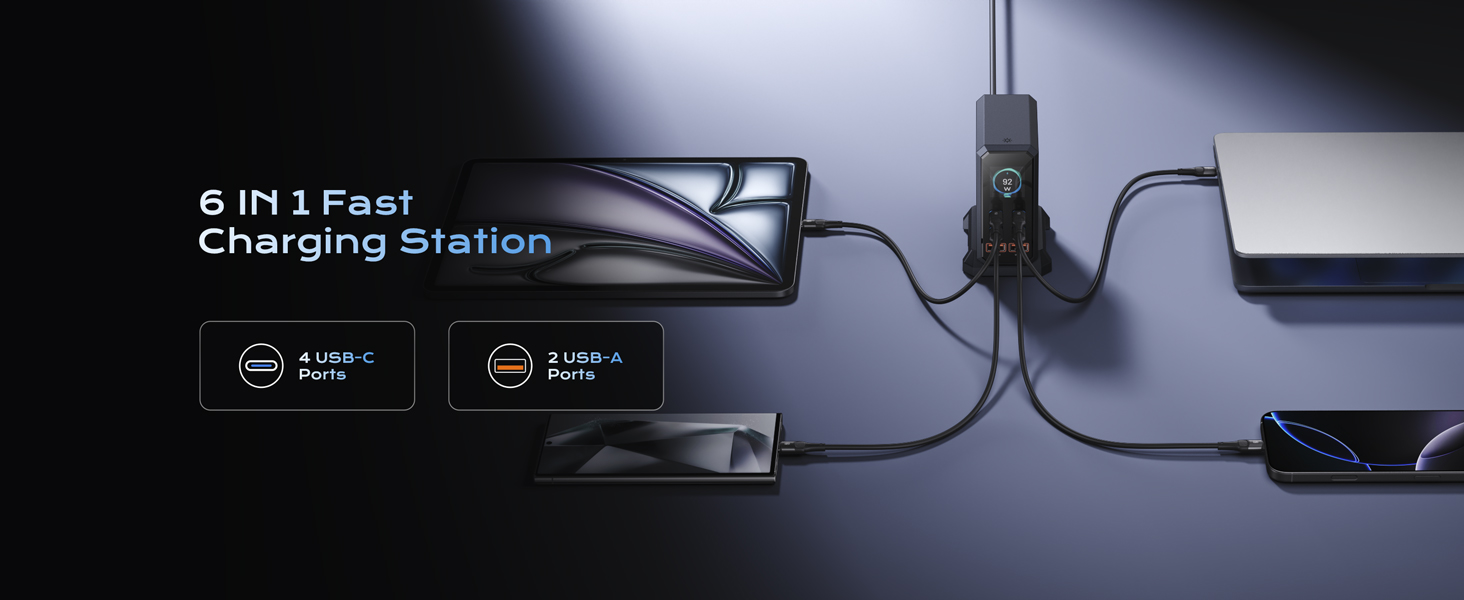 240W USB C Charger Block, 6 Ports USB Charging Station, GaN 140W PD 3.1 USB Charger