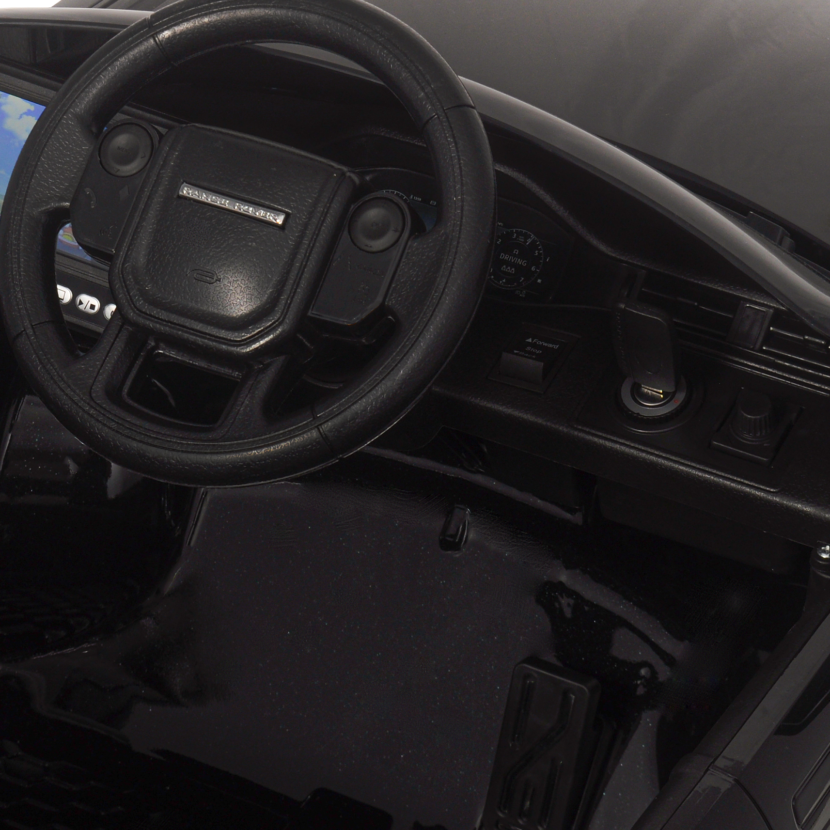 start button, forward and backward switch, light switch, land rover kids car.