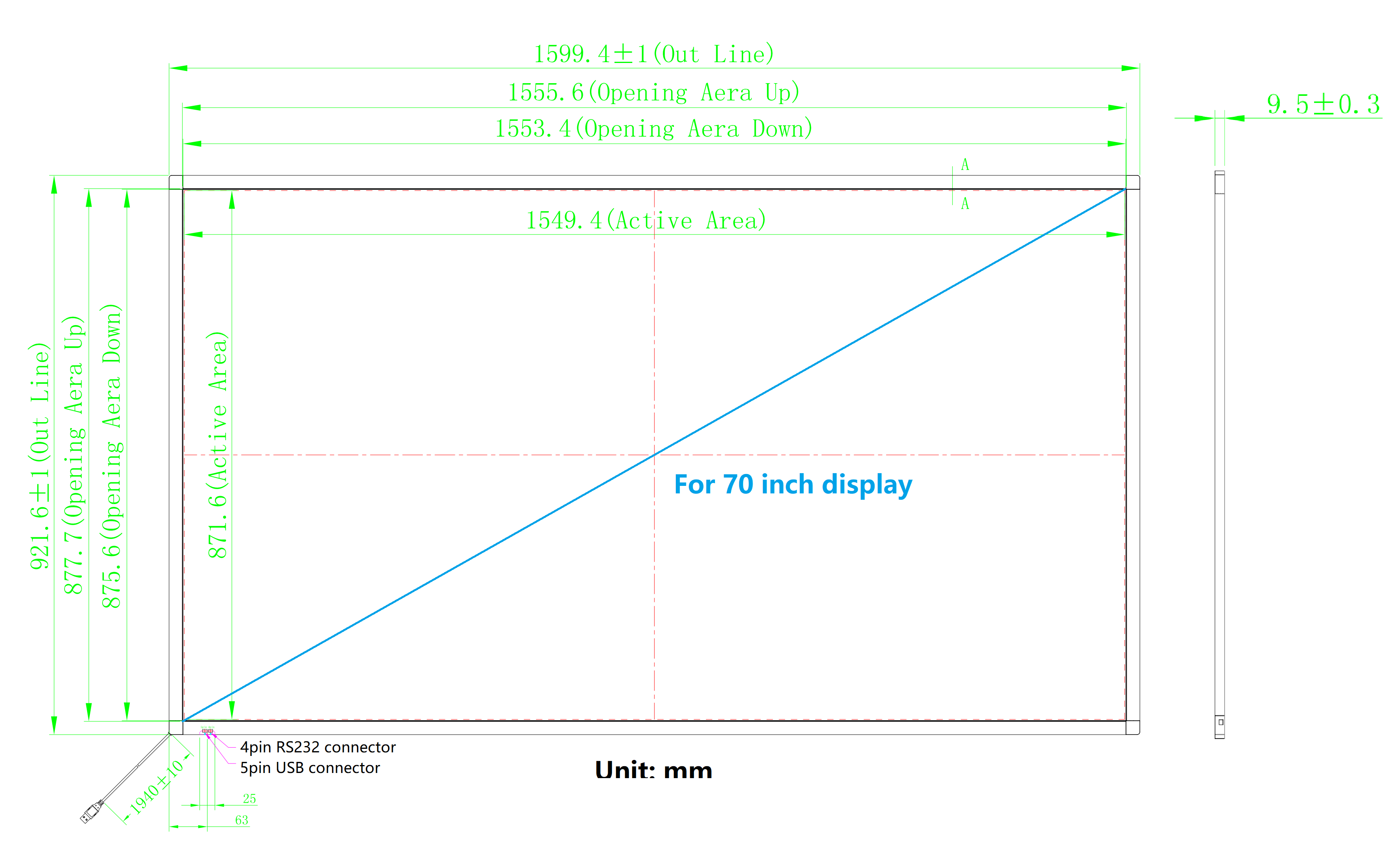 drawing for 70 inch IR touch frame