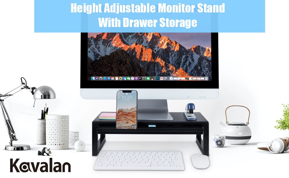 Kavalan Height Adjustable Monitor Stand Riser With Drawer Ergonomic