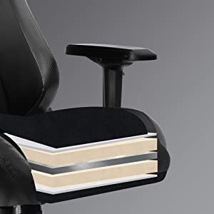 The Winged back design of an ergonomic racing-style gaming chair with a supportive lumbar cushion an
