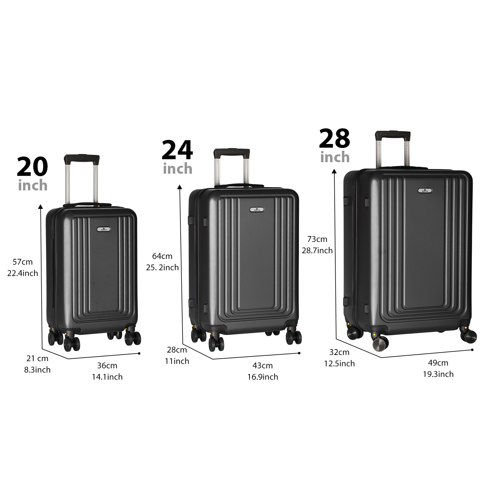 Luggage Set 3-Piece (20in 24in 28in), Black