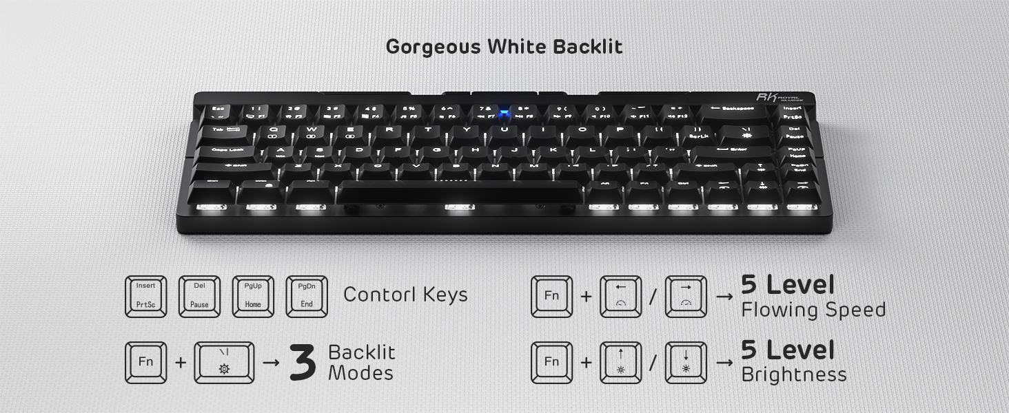 RK ROYAL KLUDGE F68 60% Foldable Low Profile Mechanical Keyboard Wireless Mechanical Keyboard with Aluminum Body Built-in Stand Holder White Backlit 68 Keys Tactile Red Switch 7 11