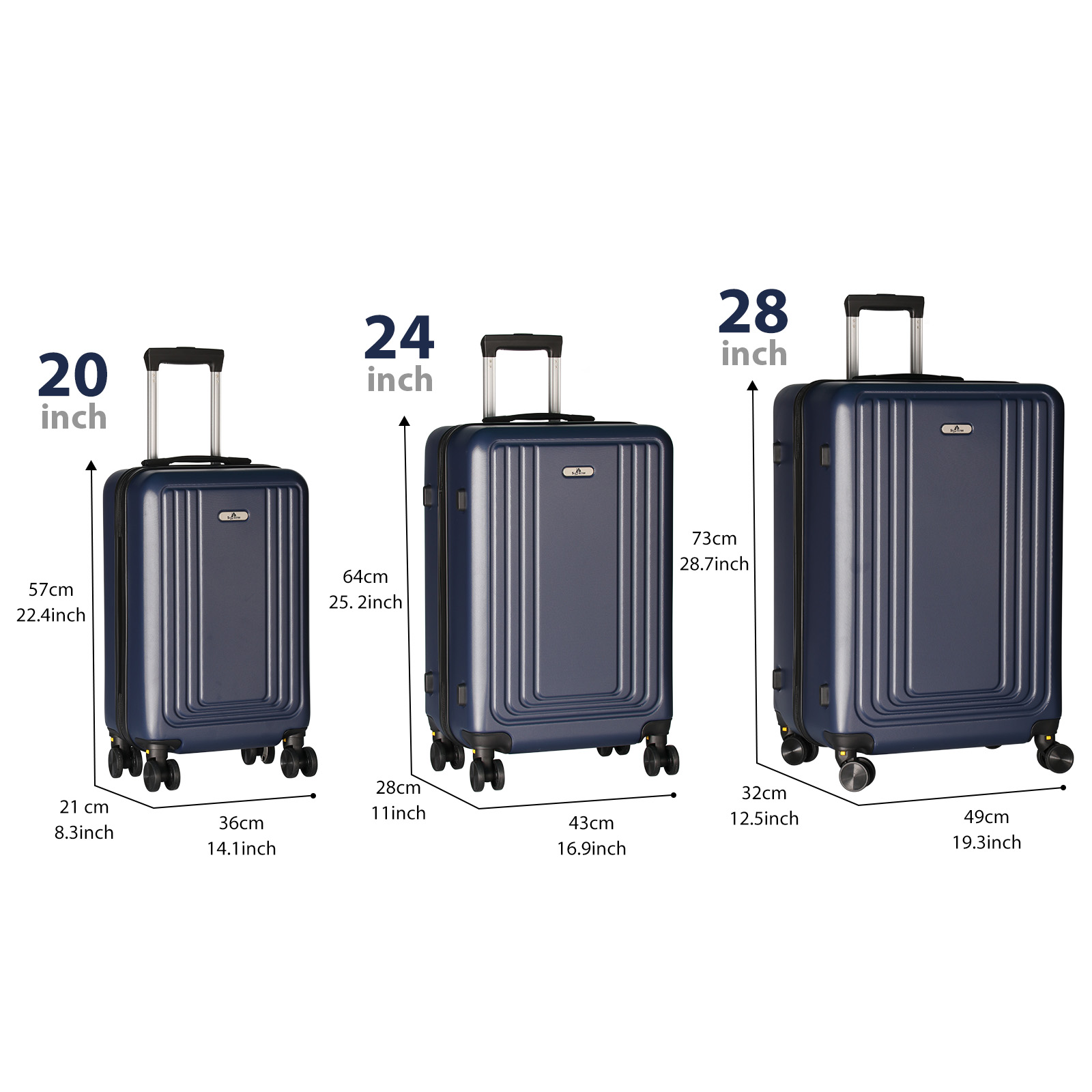 Luggage Set 3-Piece (20in 24in 28in), Dark Blue
