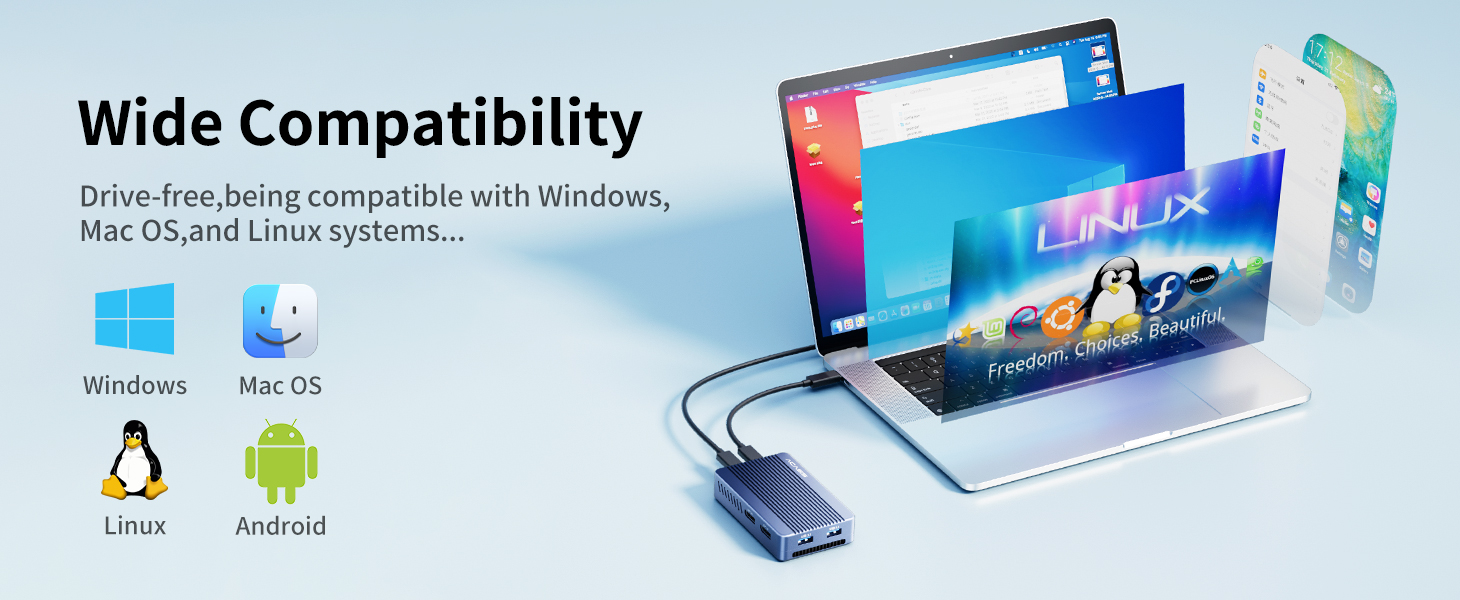 Compatible with various interfaces Thunderbolt 4/3, USB 4.0, USB 3.0, USB 2.0, and compatible with v