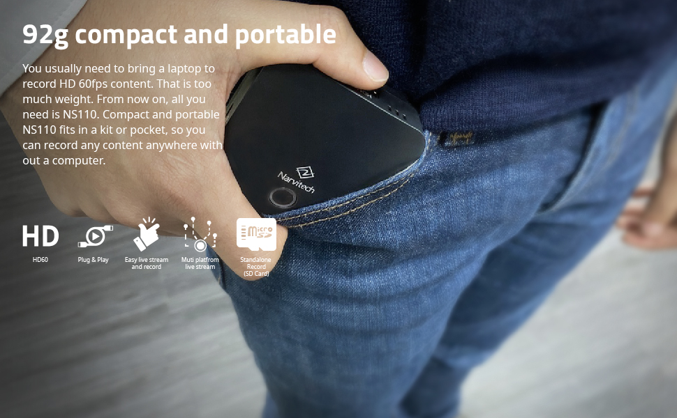 92g Compact Portable Capture Standalone Recording (SD Card) Computer-Free Recording