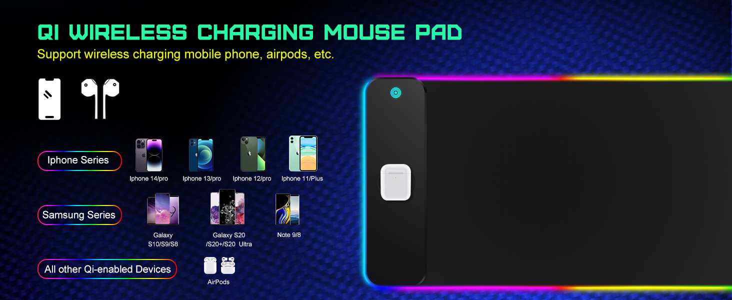 Wireless Charging RGB Gaming Mouse Pad 15W