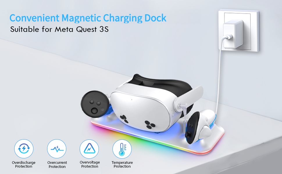 the charging dock is magnetic to charge the Meta Quest 3S