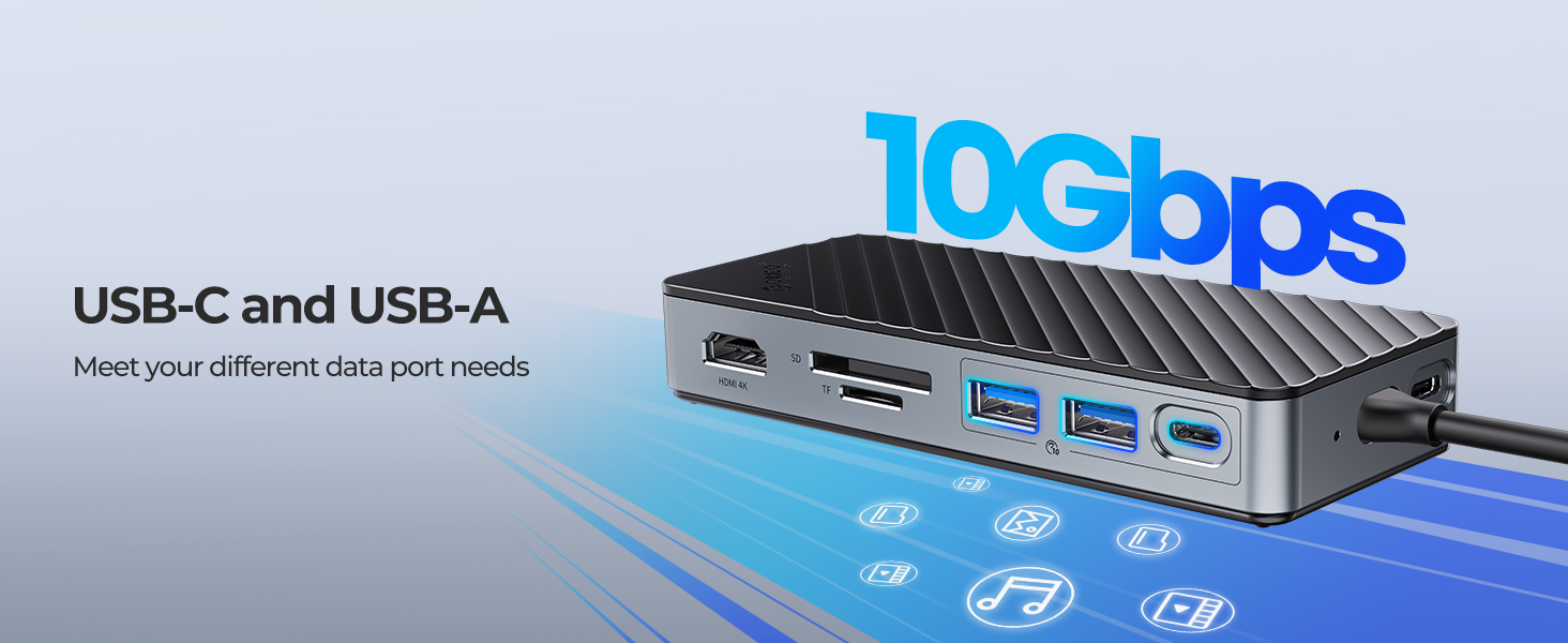 ORICO USB-C Hub with M.2 SSD Enclosure, 8-in-1 USB C Docking Station Fits M.2 NVMe/SATA SSD, 10Gbps,
