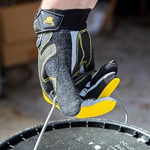 No Shrink, No stretching, No Snagging This is a 50 GL paint container this glove is lifting. Synthet