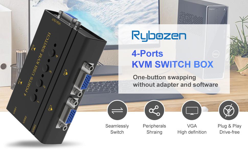 VGA KVM Switch 4 Port – Подключение 4 ПК к одному монитору и 3 USB устройствам 1 KVM SWITCH