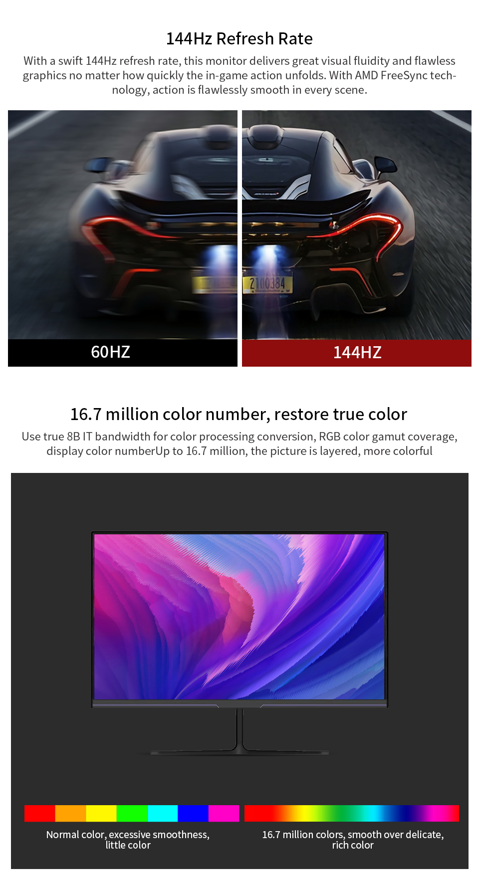 LGLO 24Inch Monitor 144hz 1920x1080 Built-in Speaker IPS Display Support VGA and HDMI VESA