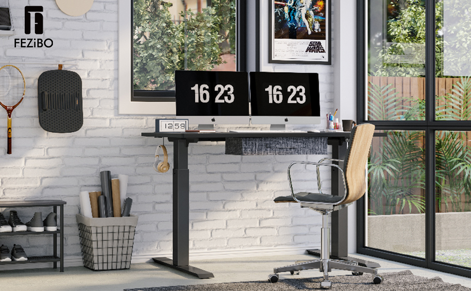 FEZIBO Electric Height Adjustable Standing Desk with Drawer Black
