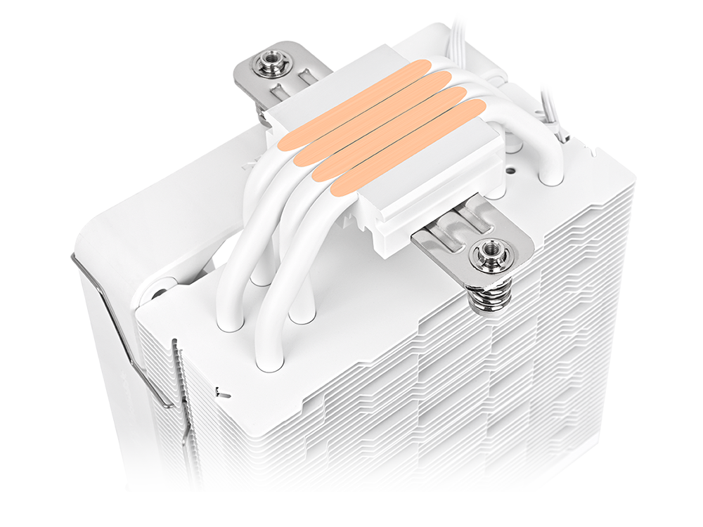 Thermaltake CPU cooler with four U-shaped copper heat pipes in white for efficient heat transfer