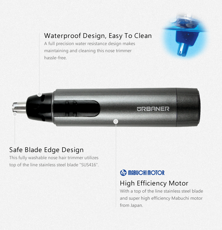 URBANER Ear and Nose Hair Electric Trimmer/Shaver/Clipper for Men, Professional, Waterproof,