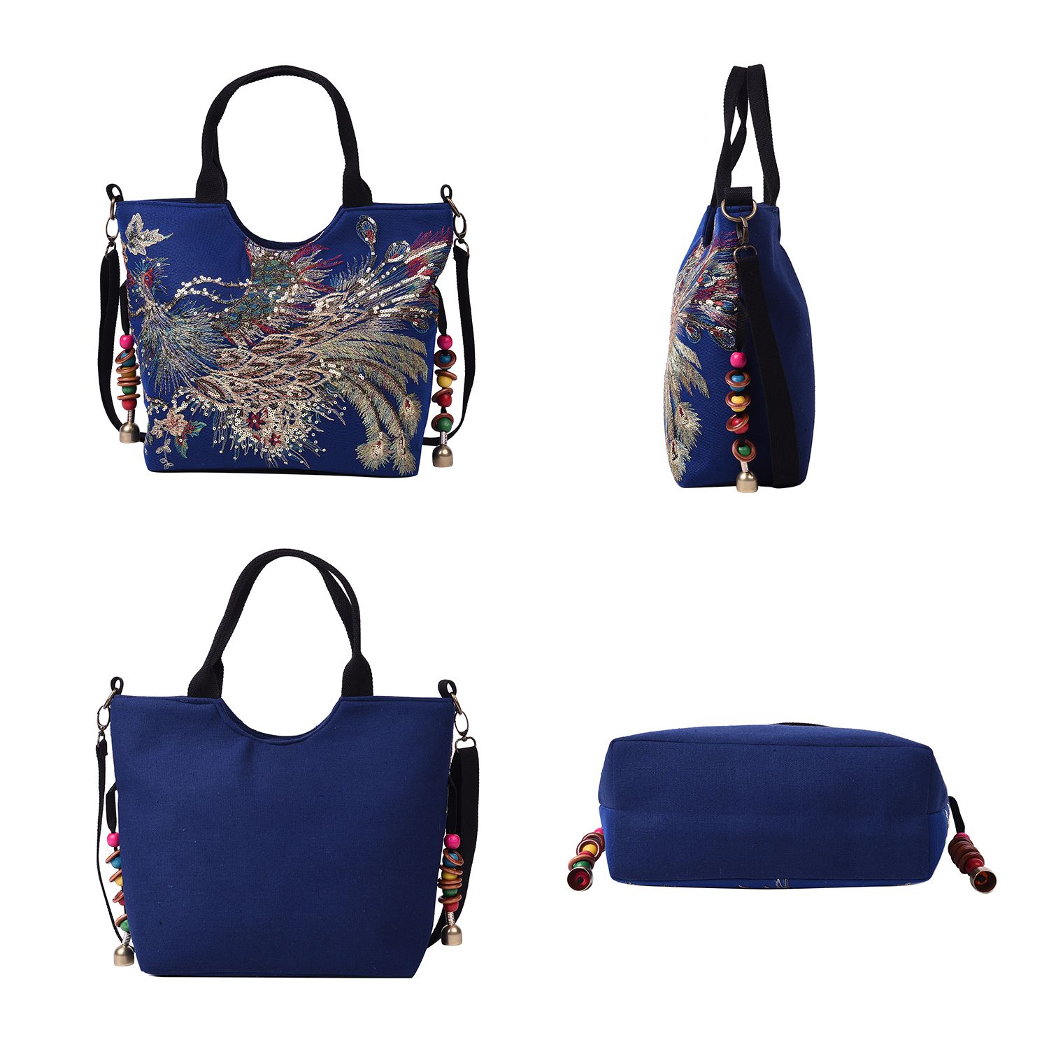Value Buy Blue Embroidered Phoenix Pattern Tote Bag
