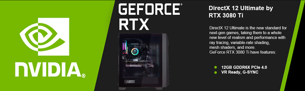 Velztorm Pilum Gaming Desktop PC (AMD Ryzen 7 - 5700X 8-Core, GeForce RTX 3080 Ti, 64GB RAM, 4TB PCIe SSD, HDMI, Display Port, Win 10 Pro) 4 NVIDIA GeForce RTX 3080 Ti, 12GB GDDR6X PCIe 4.0, DirectX 12, VR Ready, G-SYNC