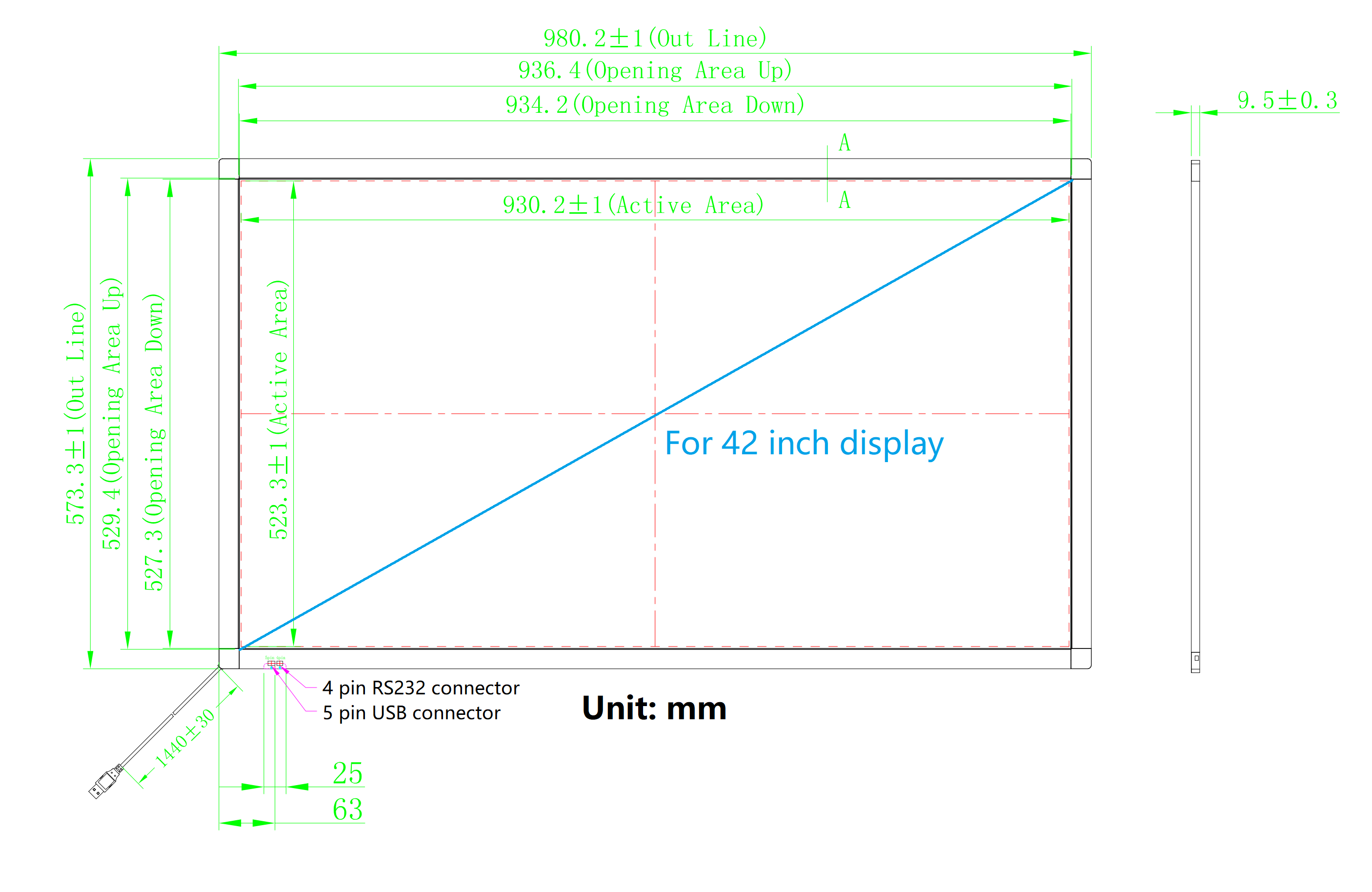 drawing for 42 inch IR touch frame