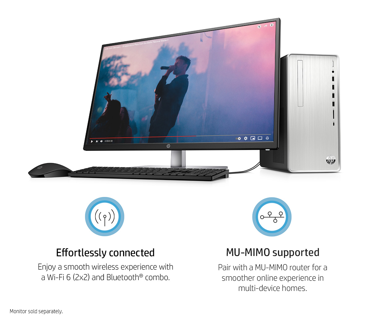 HP Pavilion Desktop AMD Ryzen 5 5600G 32GB Memory 1TB SSD 2TB 7200RPM SATA HDD Wi-Fi 6 Bluetooth 5.2 Keyboard and Mouse AMD Radeon Graphics USB C HDMI VGA Windows 11 Pro Silver 6 A7