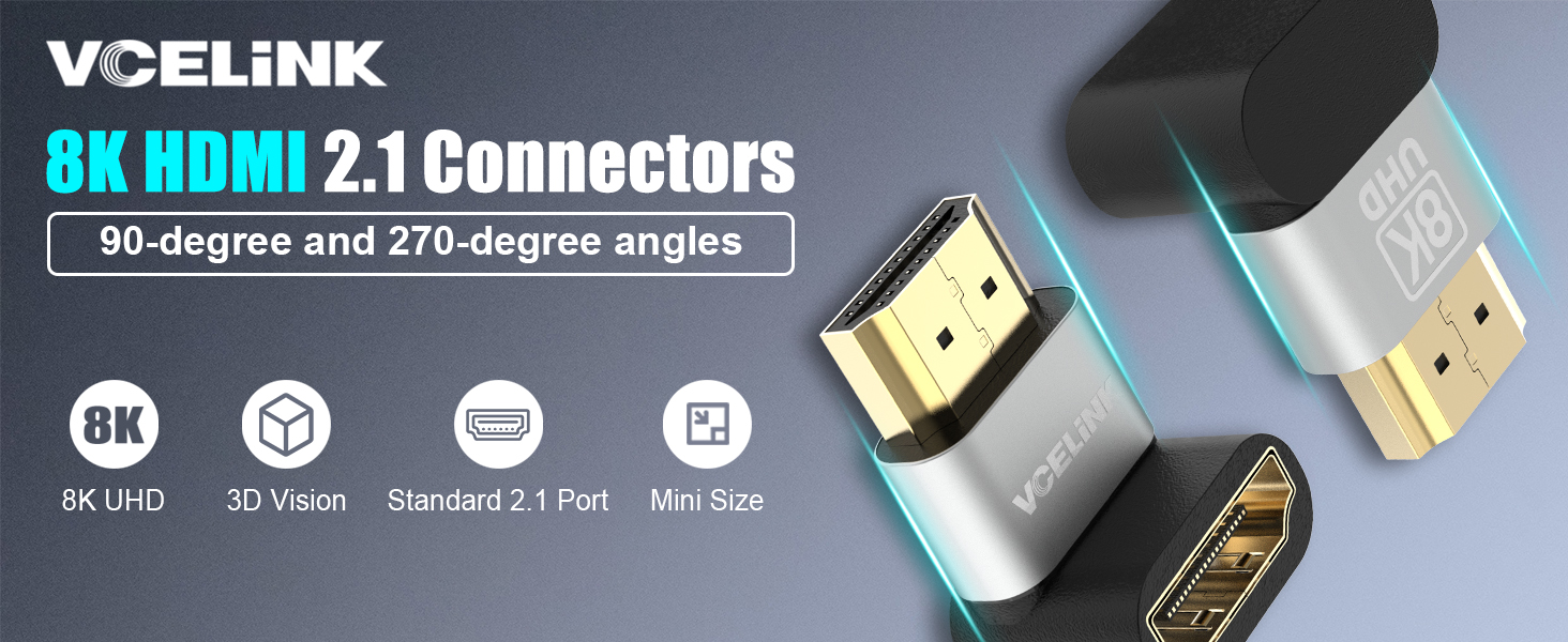 VCELINK 8K HDMI 2.1 Connerctors 90-degree and 270-degree angles