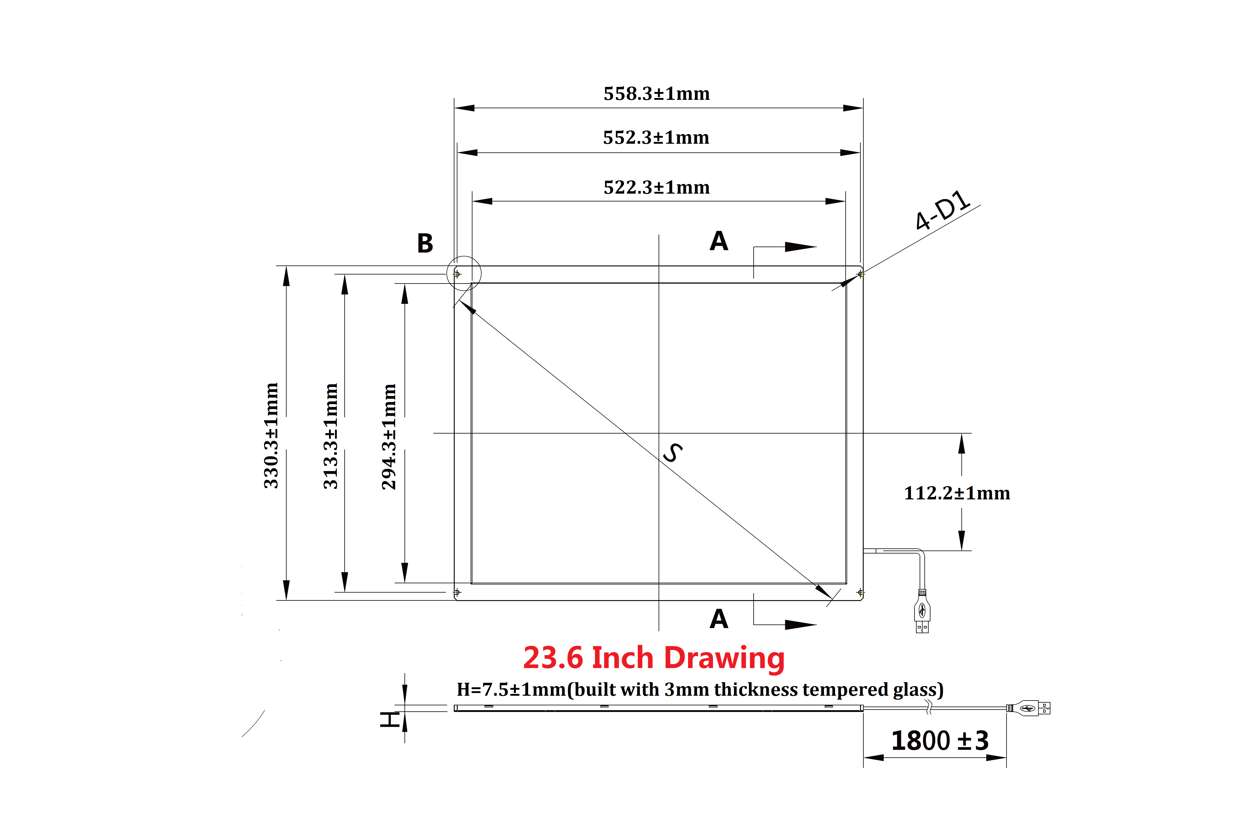 drawing for 23.6 inch IR touch screen
