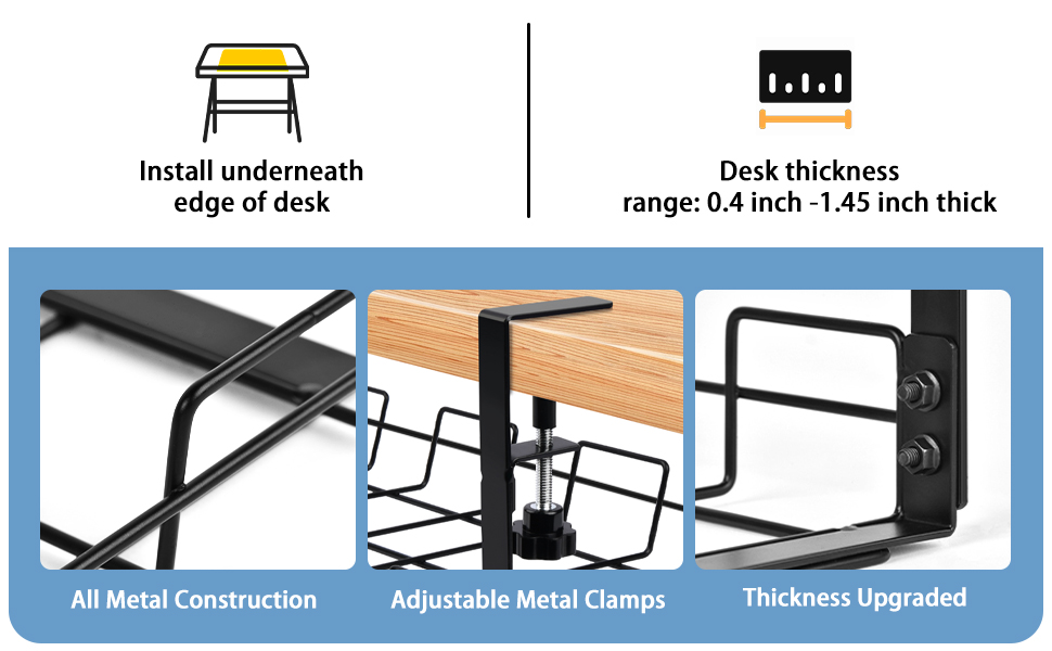 Clamp Mount for Desk's Frame Thickness from 0.4inch to 1.45inch (10mm to 37mm)