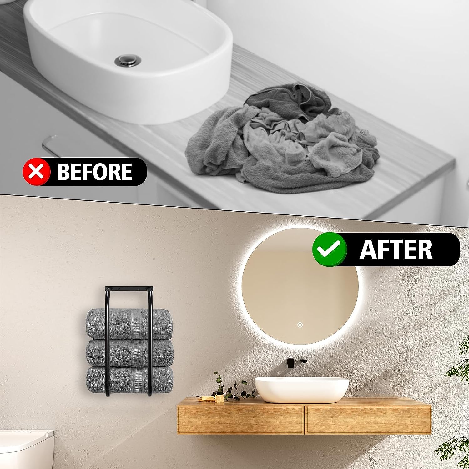 Towel Holder for Rolled Towels Wall Mounted