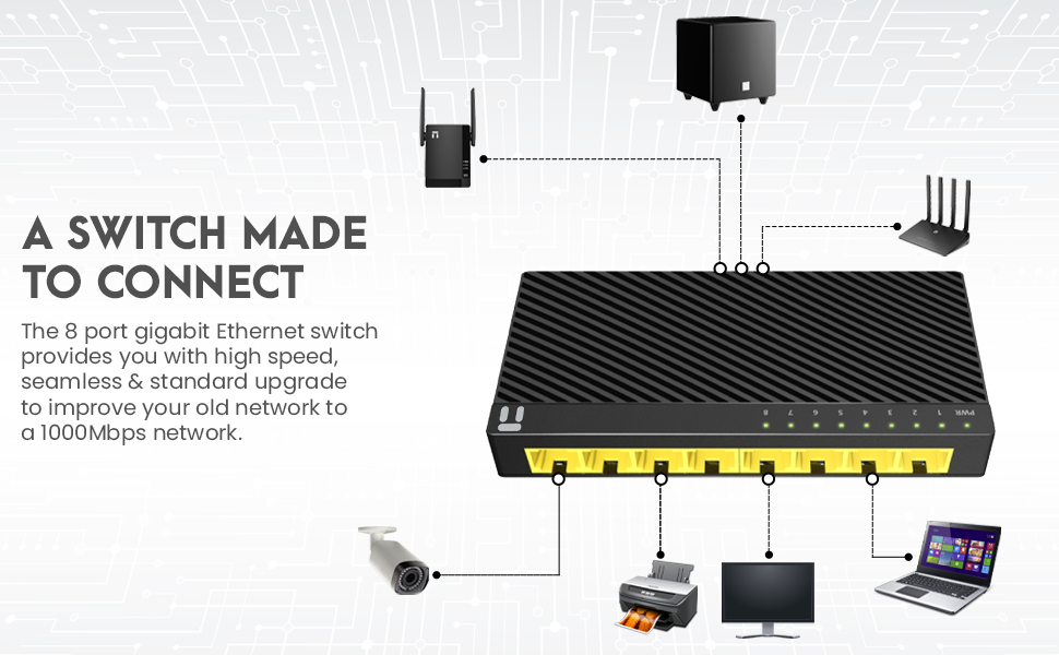 Netis ST3108GC 8 Port 10/100/1000Mbps Fast Gigabit Desktop Switch | Plug-and-Play