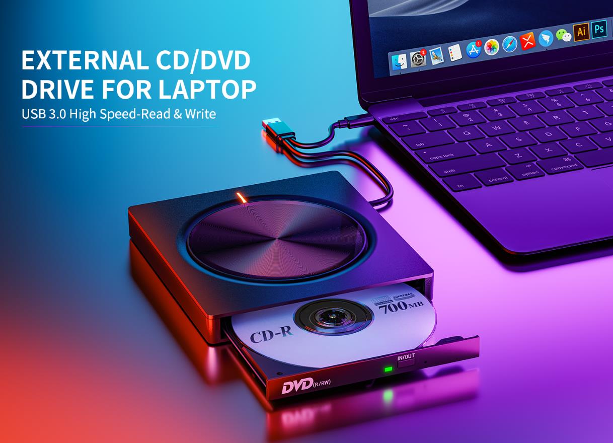Hitoor External CD/DVD Drive for Laptop, 5 in 1 Portable DVD Player DVD Reader Writer ROM Drive, USB