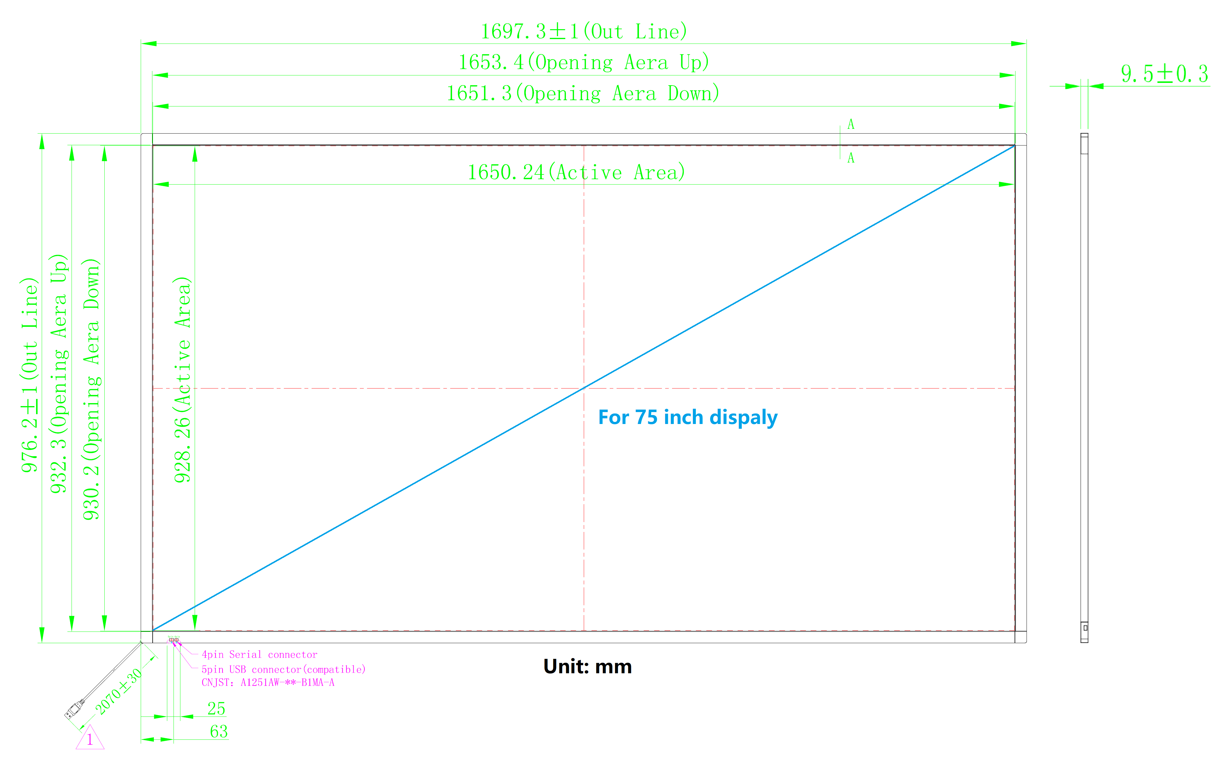 drawing for 75 inch IR touch frame