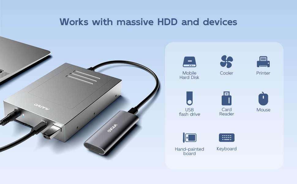 USB3.2 Gen2 Type-C Docking Station with 5 Hard Drive Enclosures for M.2 NVMe/M.2 SATA/mSATA/2.5 SATA
