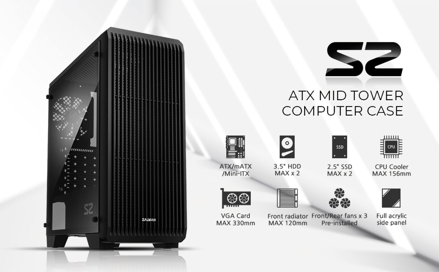 Zalman S2 ATX Mid Tower Desktop PC Case