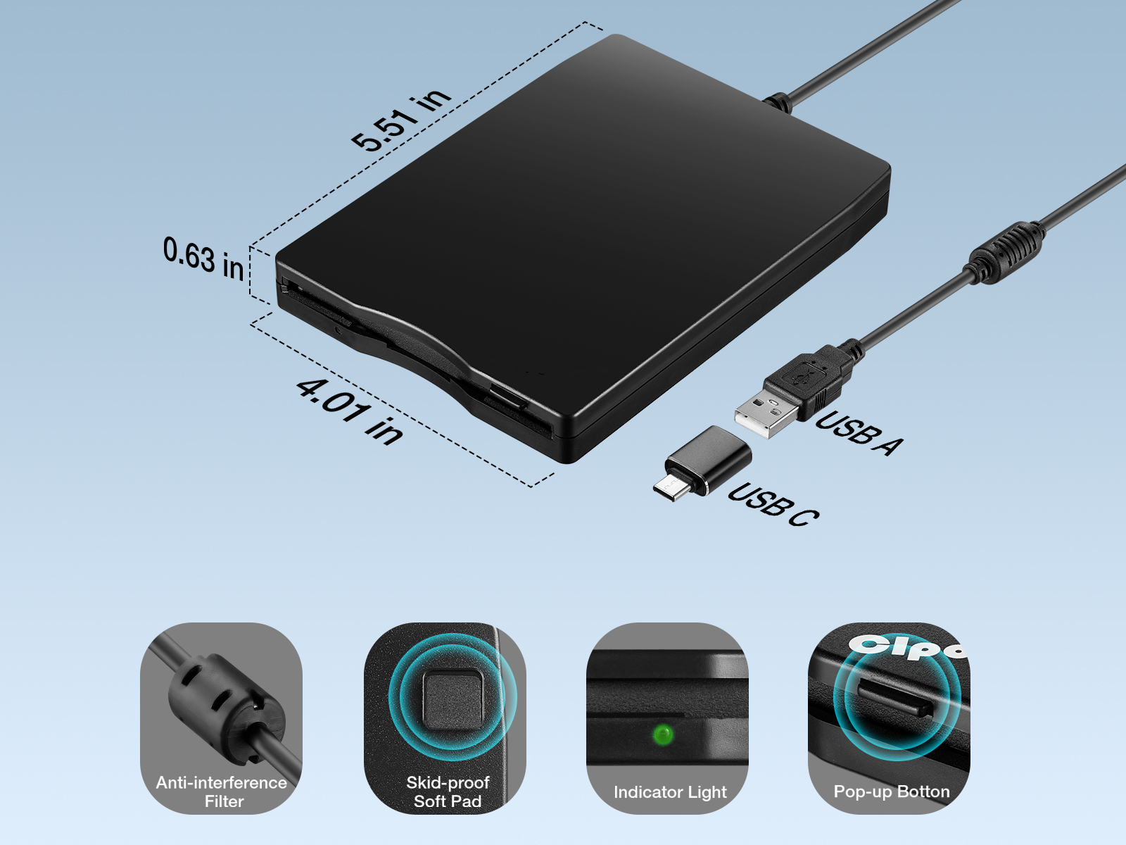 With ultra-slim (Only 0.63 inch thick) design and lightweight(Only 0.52 Ib), you can easily carry an