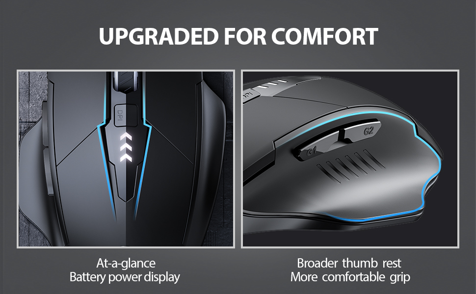 2.4G RF Wireless Mouse, Rechargeable Mouse, Battery Visible, 4 adjustable DPI (up to 2400 DPI), 6 Bu