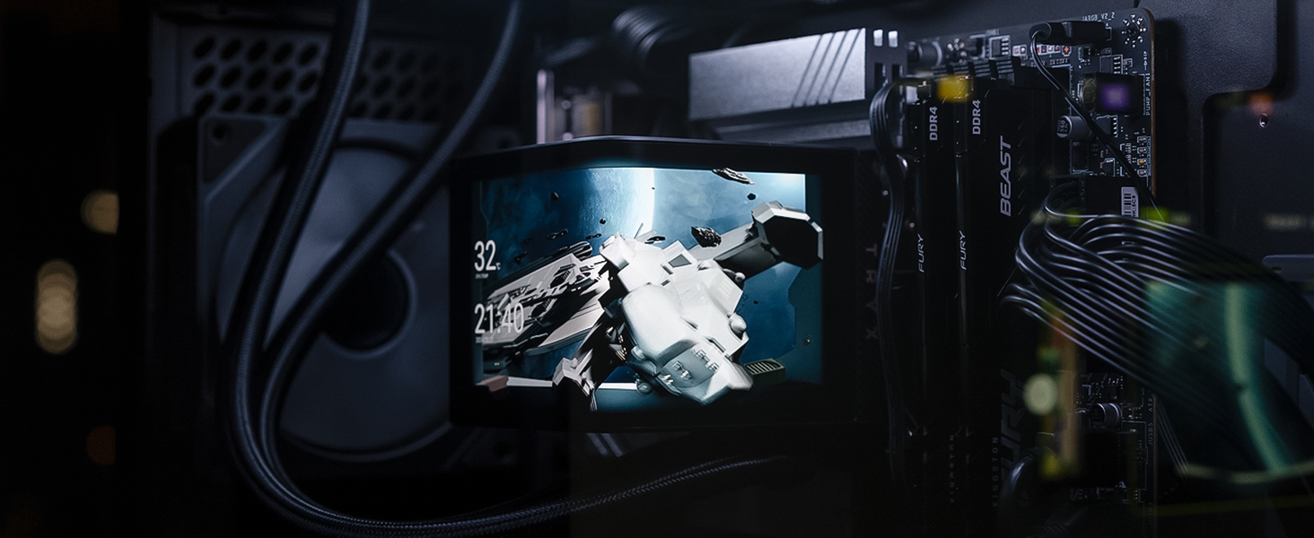 TRYX PANORAMA AIO Cooler AMOLED Curved Screen 3D Anamorphic Effect in PC Case