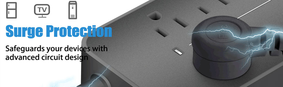 Power Strip,Lurkwolfer Surge Protector with 8 AC Outlets and 3 USB Charging Ports, 1700 Joules,